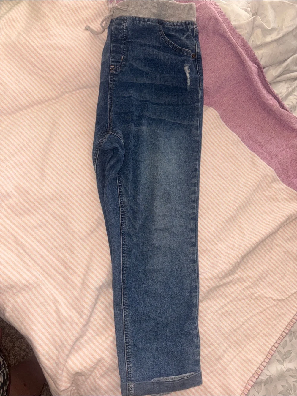 The Children's Place Blue Pull-On Jogger Jeans with Gray Waistband